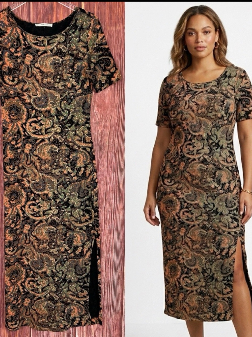 PERUVIAN CONNECTION intricate, muted tapestry-style Coromandel Dress XL Boho